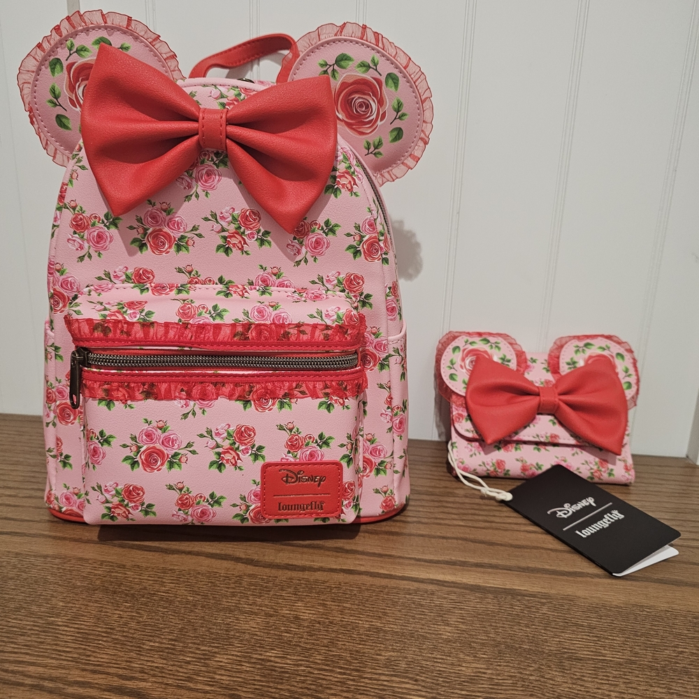 Disney Pink Floral Kids Backpack and Wallet Set